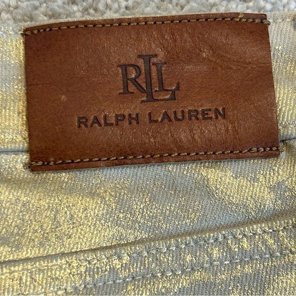 LAUREN Ralph Lauren metallic gold distressed faded stretchy slim fit jeans Sz 10 - Picture 5 of 14